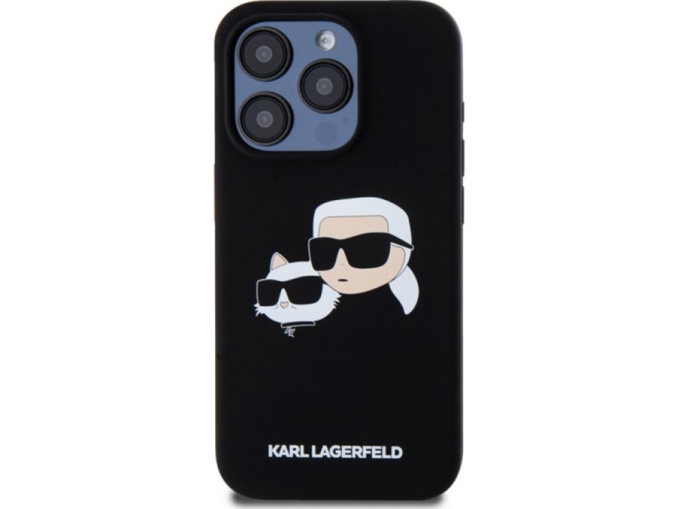 Ochranný kryt na iPhone 15 Pro - Karl Lagerfeld, Double Heads MagSafe Black KLHMP15LSKCHPPLK