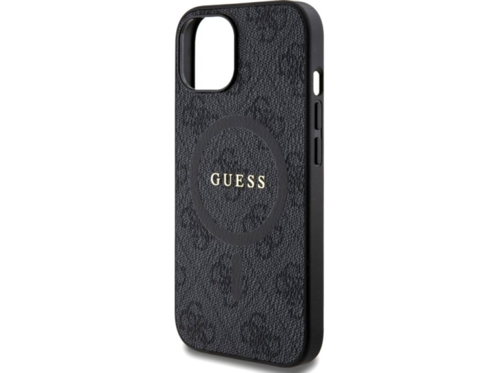 Ochranný kryt na iPhone 15 - Guess, 4G Colored Ring MagSafe Black GUHMP15SG4GFRK