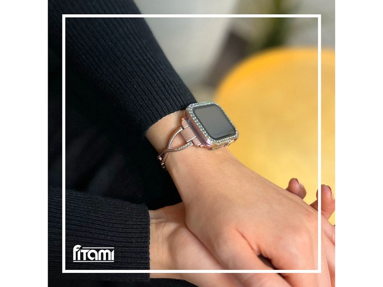 Stylový řemínek s kamínky pro Apple Watch - Rose Pink