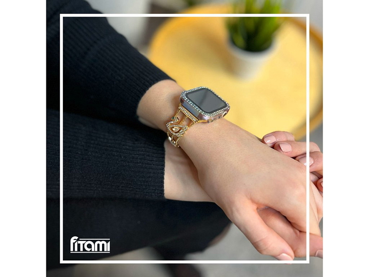 Stylový řemínek s kamínky a labutí pro Apple Watch - Zlatý