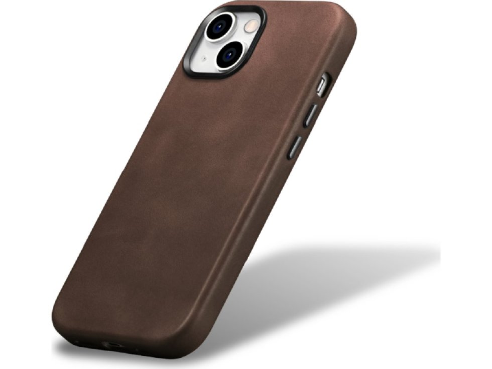 Kožený obal na iPhone 15 - iCarer, OilWax MagSafe Brown WMI15230601-BN