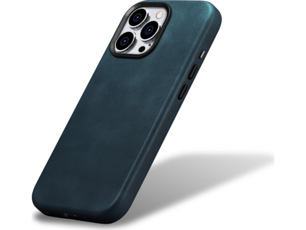Kožený obal na iPhone 15 Pro - iCarer, OilWax MagSafe Blue WMI15230602-Blue