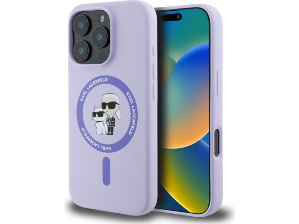 Ochranný kryt na iPhone 16 Pro - Karl Lagerfeld, Silicone Karl and Choupette MagSafe Purple KLHMP16LSCMKCRHU