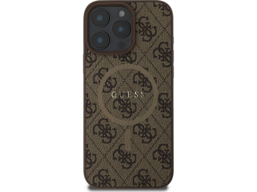 Ochranný kryt na iPhone 16 Pro MAX - Guess, 4G Colored Ring MagSafe Brown GUHMP16XG4GFRW