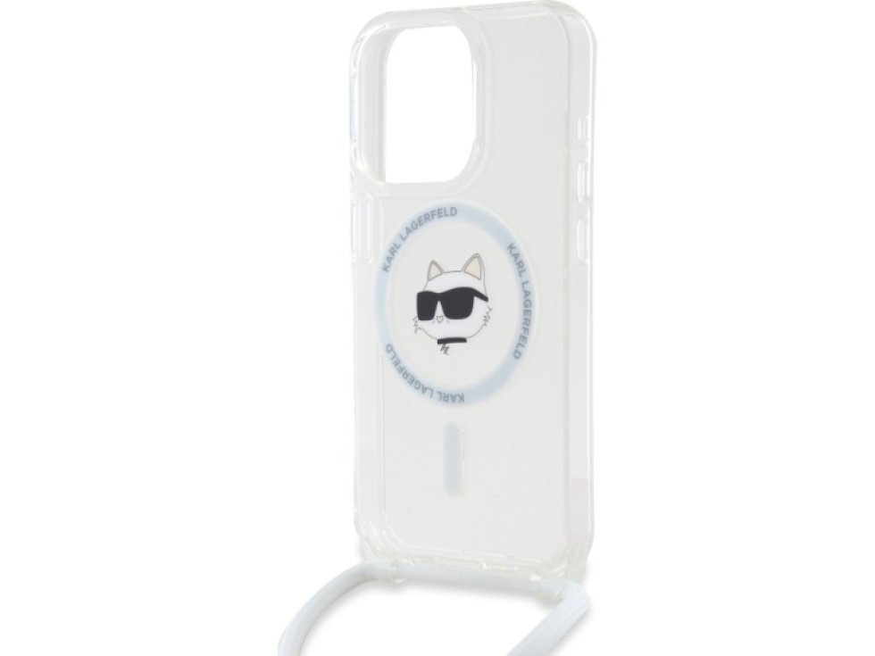 Ochranný kryt na iPhone 15 Pro MAX - Karl Lagerfeld, IML Crossbody Choupette Head Magsafe Transparent KLHMP15XHCCHNT