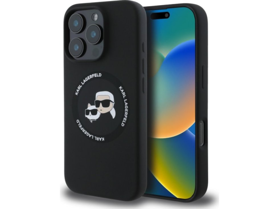 Ochranný kryt na iPhone 16 Pro - Karl Lagerfeld, Silicone K&CH Heads MagSafe Black KLHMP16LSKCHTCK