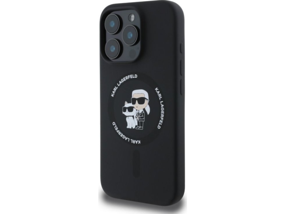 Ochranný kryt na iPhone 16 Pro - Karl Lagerfeld, Silicone Karl and Choupette MagSafe Black KLHMP16LSCMKCRHK