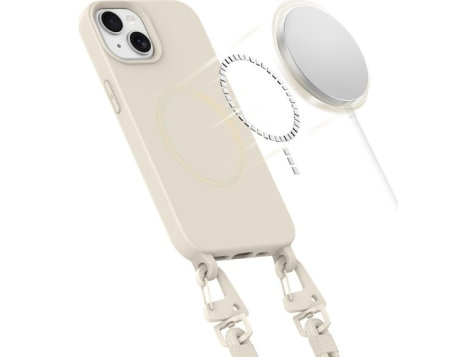 Kryt se šňůrkou na iPhone 15 - Tech-Protect, Magnecklace MagSafe Cosmic Latte