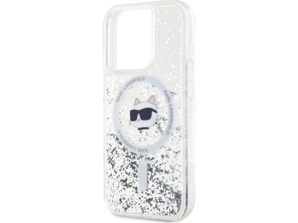 Ochranný kryt na iPhone 15 Pro - Karl Lagerfeld, Liquid Glitter Choupette Head MagSafe Transparent KLHMP15LLGCHSGH