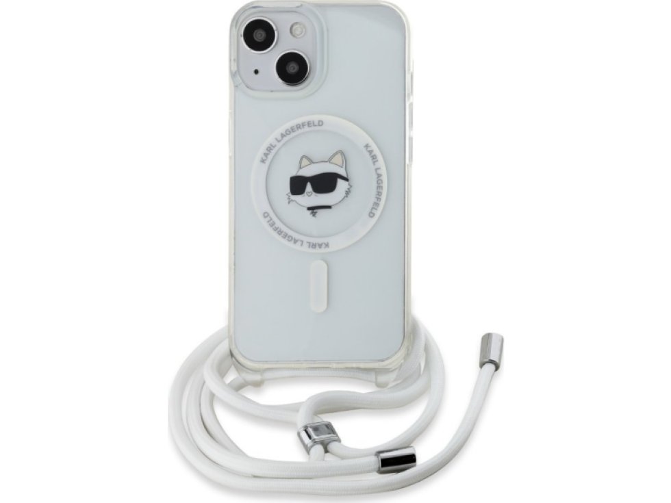 Ochranný kryt na iPhone 15 - Karl Lagerfeld, IML Crossbody Choupette Head Magsafe Transparent KLHMP15SHCCHNT