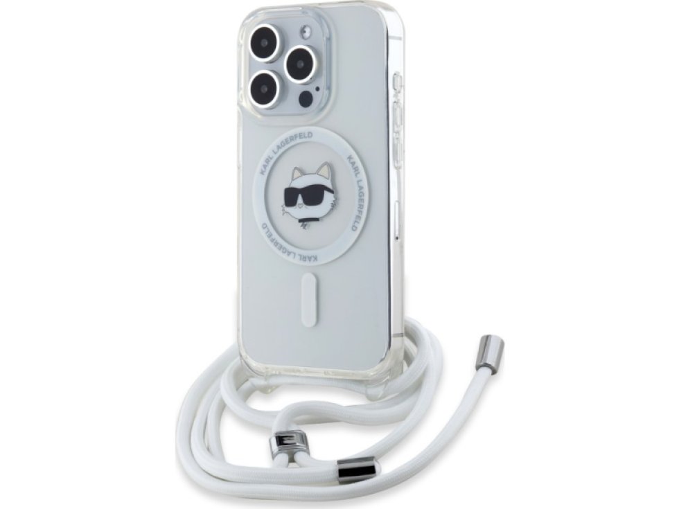 Ochranný kryt na iPhone 15 Pro MAX - Karl Lagerfeld, IML Crossbody Choupette Head Magsafe Transparent KLHMP15XHCCHNT