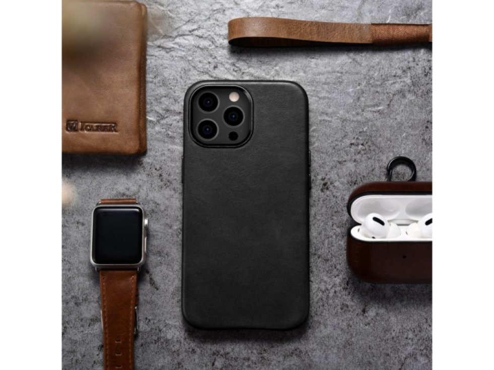 Kožený kryt na iPhone 13 Pro MAX - iCarer, Oil Wax with MagSafe Black 11.01.WMI1304-BK