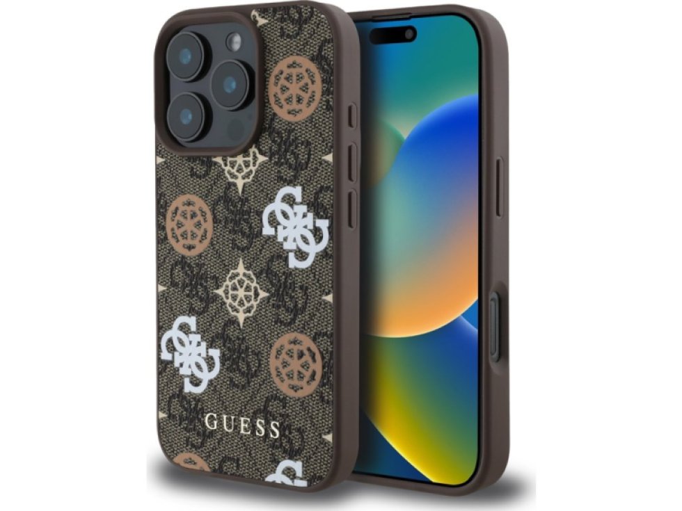 Ochranný kryt na iPhone 16 Pro - Guess, 4G Peony MagSafe Brown GUHMP16LP4PWPW
