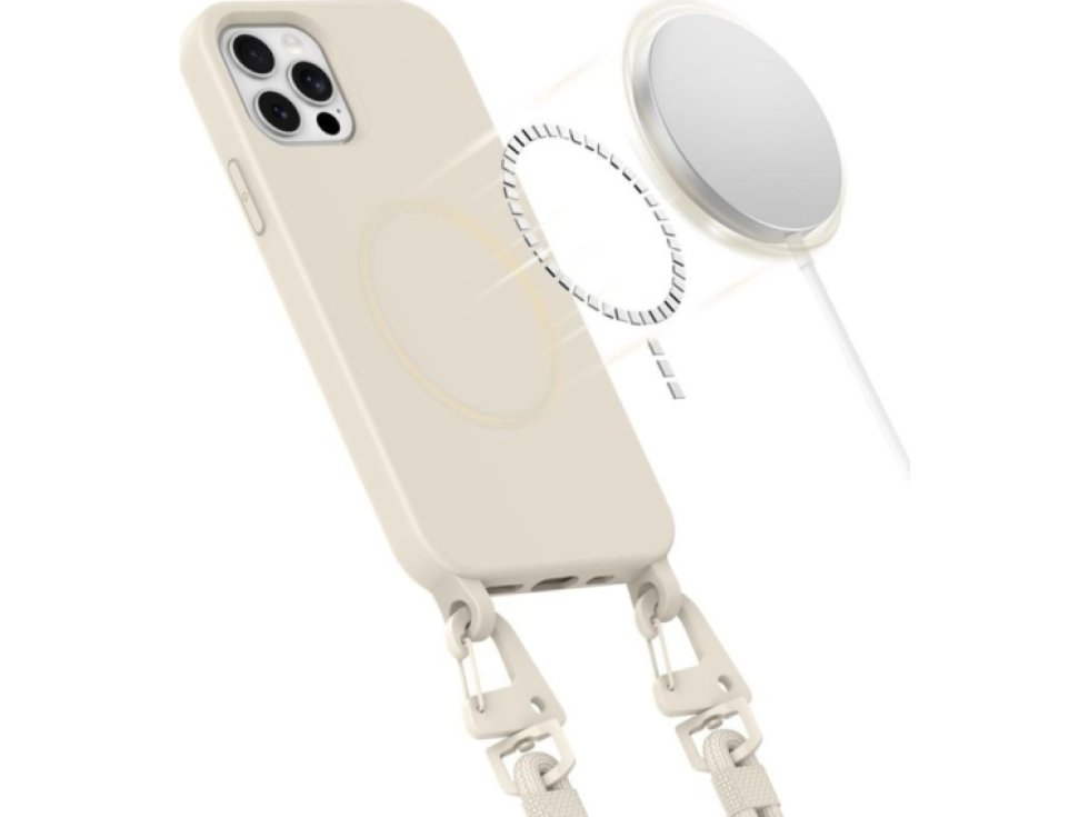 Kryt se šňůrkou na iPhone 12 / 12 Pro - Tech-Protect, Magnecklace MagSafe Cosmic Latte
