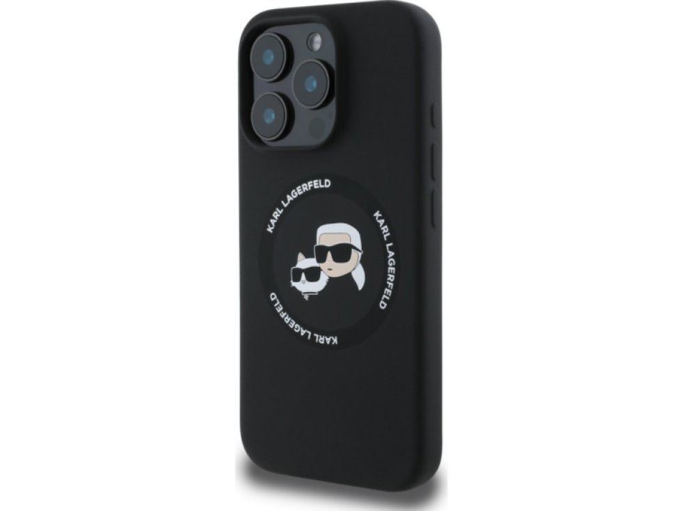Ochranný kryt na iPhone 16 Pro MAX - Karl Lagerfeld, Silicone K&CH Heads MagSafe Black KLHMP16XSKCHTCK