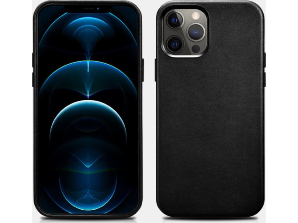 Kožený kryt na iPhone 12 Pro MAX - iCarer, Crazy Horse with MagSafe Black 13.01.ALI1203-BK