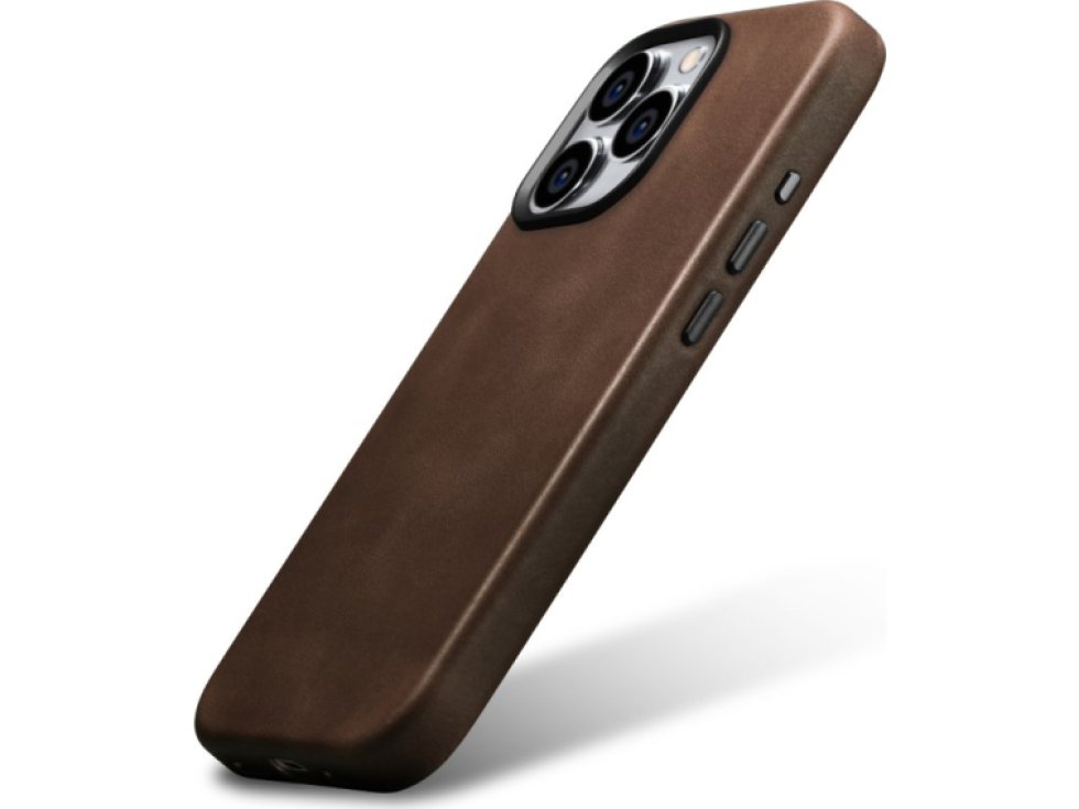 Kožený obal na iPhone 15 Pro - iCarer, OilWax MagSafe Brown WMI15230602-BN