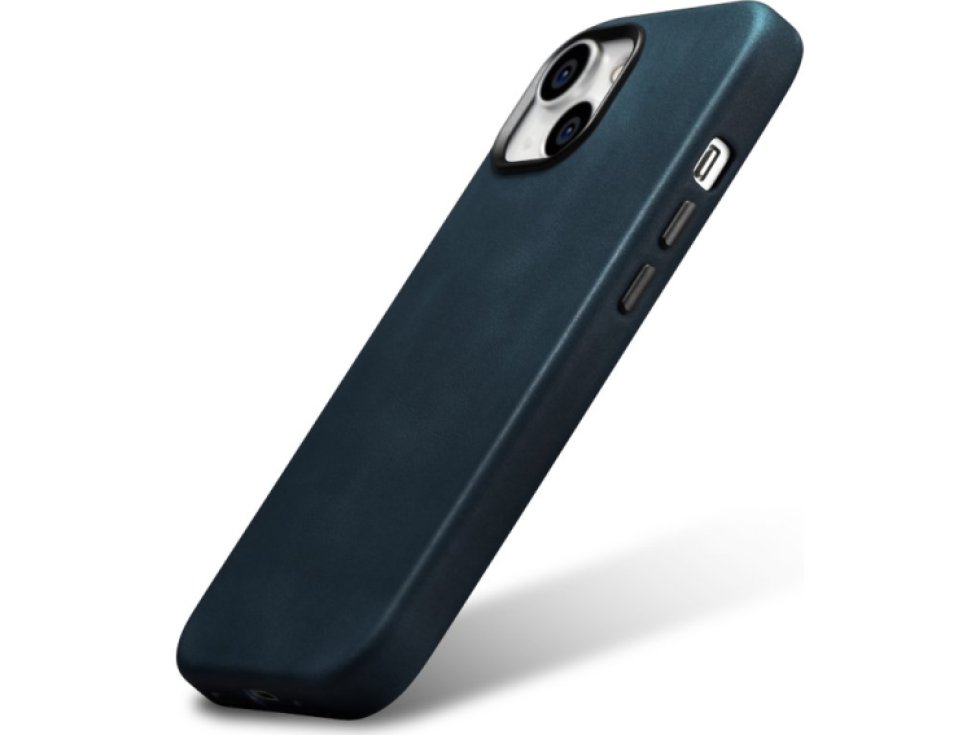 Kožený obal na iPhone 15 - iCarer, OilWax MagSafe Blue WMI15230601-Blue