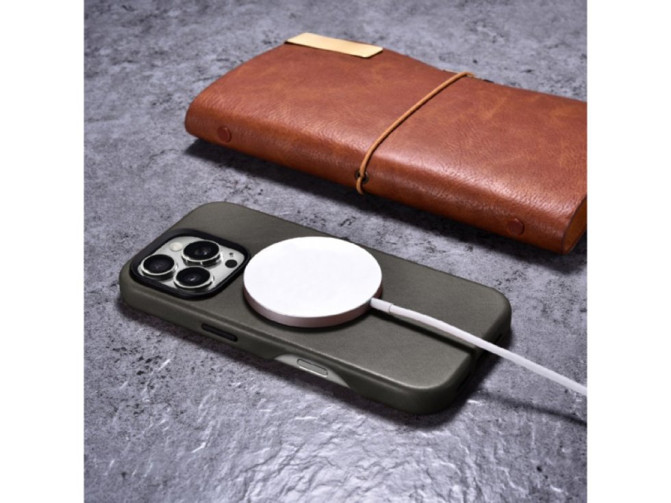 Kožený obal na iPhone 16 Pro MAX - iCarer, OilWax MagSafe Gray 11.01.WMI16240704-Gray