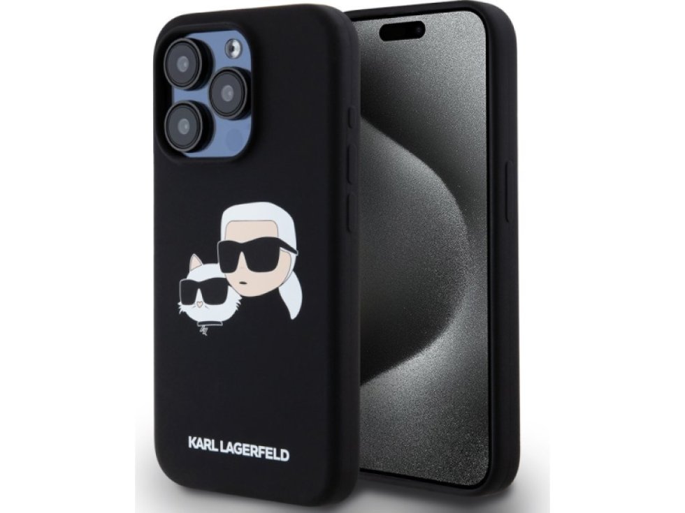 Ochranný kryt na iPhone 15 Pro - Karl Lagerfeld, Double Heads MagSafe Black KLHMP15LSKCHPPLK