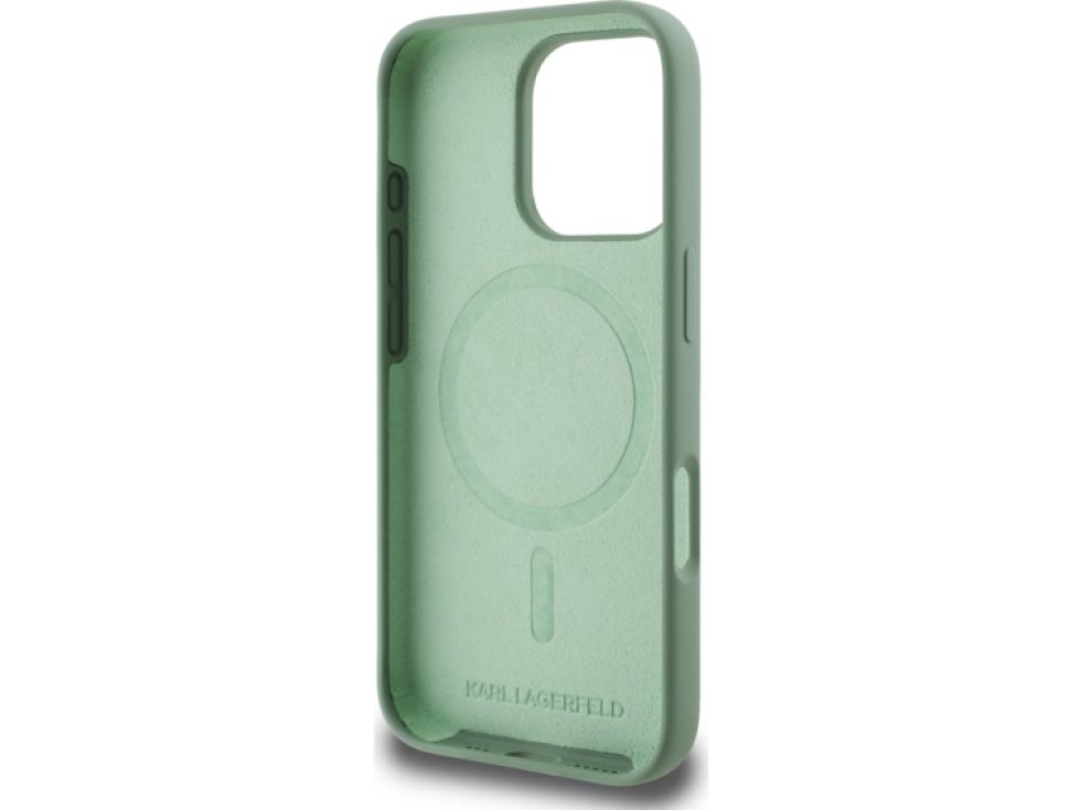 Ochranný kryt na iPhone 16 Pro - Karl Lagerfeld, Silicone K&CH Heads MagSafe Kaki KLHMP16LSKCHTCA