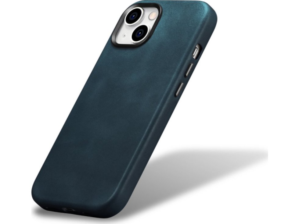 Kožený obal na iPhone 15 - iCarer, OilWax MagSafe Blue WMI15230601-Blue