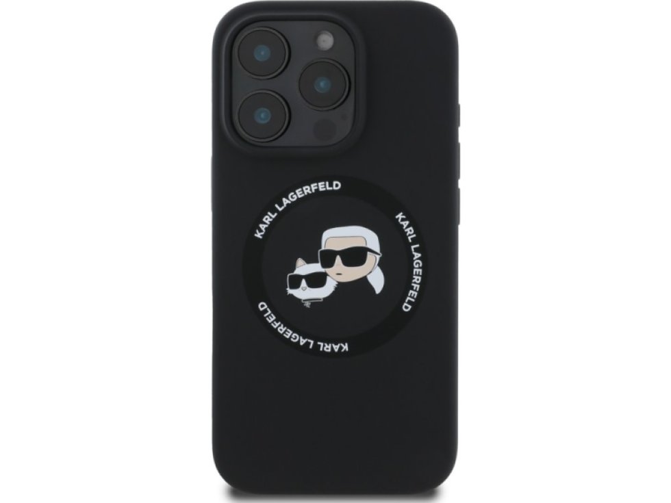 Ochranný kryt na iPhone 16 Pro - Karl Lagerfeld, Silicone K&CH Heads MagSafe Black KLHMP16LSKCHTCK