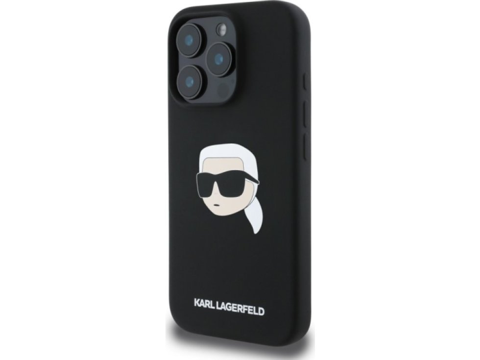 Ochranný kryt na iPhone 16 Pro MAX - Karl Lagerfeld, Silicone Karl Head MagSafe Black KLHMP16XSKHPPLK