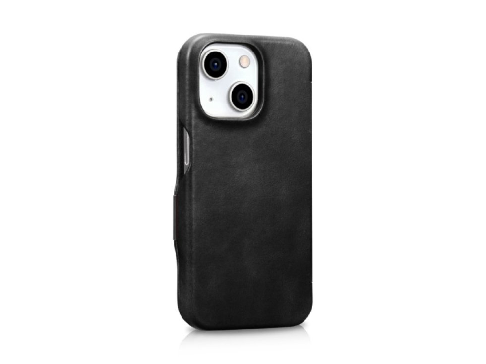 Knížkové pouzdro na iPhone 15 - iCarer, Oil Wax Real Leather MagSafe Black WMI16250503-BK