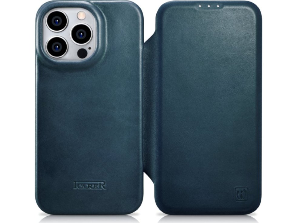 Knížkové pouzdro pro iPhone 14 Pro - iCarer, Curved Edge MagSafe Blue