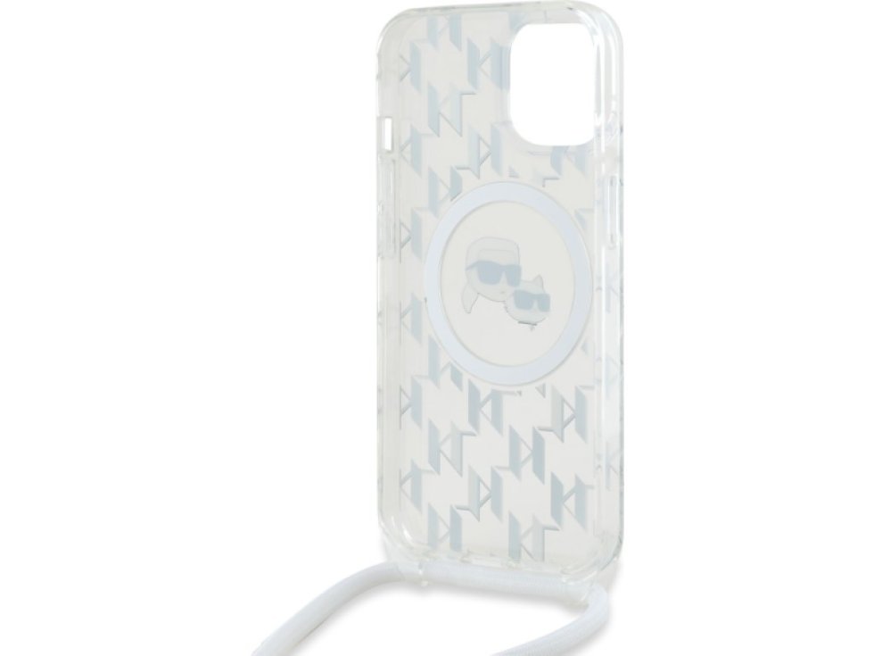 Ochranný kryt na iPhone 15 - Karl Lagerfeld, IML Monogram Crossbody K&CH Heads Magsafe Transparent KLHMP15SHCKCKLCT