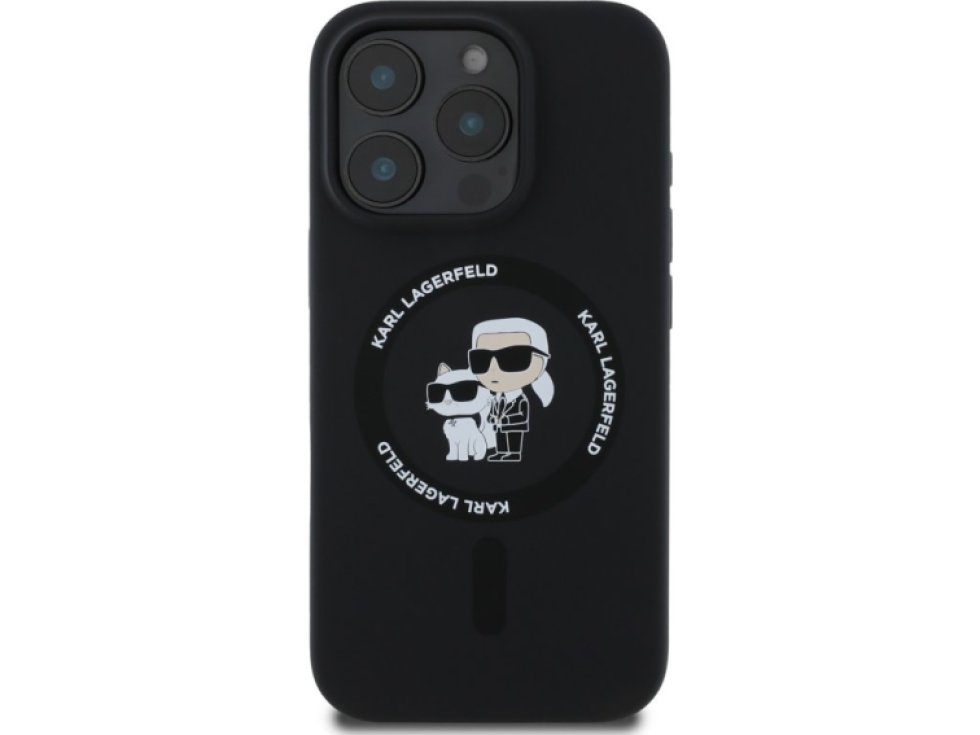 Ochranný kryt na iPhone 16 Pro - Karl Lagerfeld, Silicone Karl and Choupette MagSafe Black KLHMP16LSCMKCRHK
