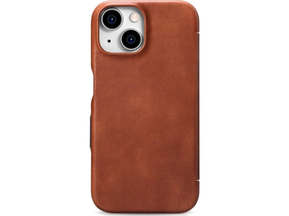 Knížkové pouzdro na iPhone 15 - iCarer, Oil Wax Real Leather MagSafe Brown WMI16250503-BN