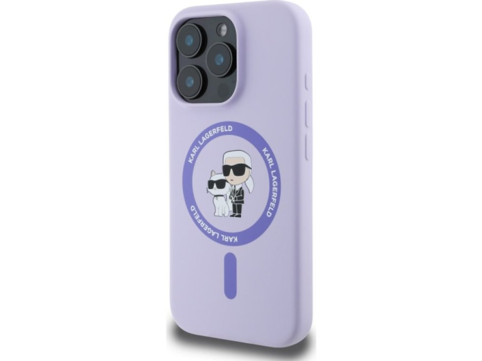 Ochranný kryt na iPhone 16 Pro - Karl Lagerfeld, Silicone Karl and Choupette MagSafe Purple KLHMP16LSCMKCRHU