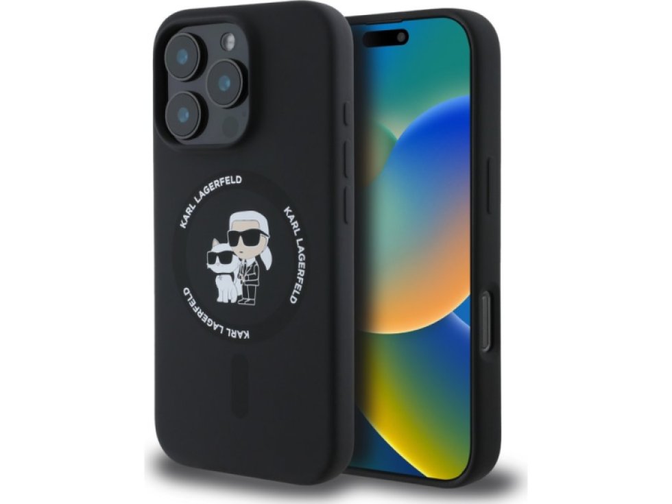 Ochranný kryt na iPhone 16 Pro - Karl Lagerfeld, Silicone Karl and Choupette MagSafe Black KLHMP16LSCMKCRHK
