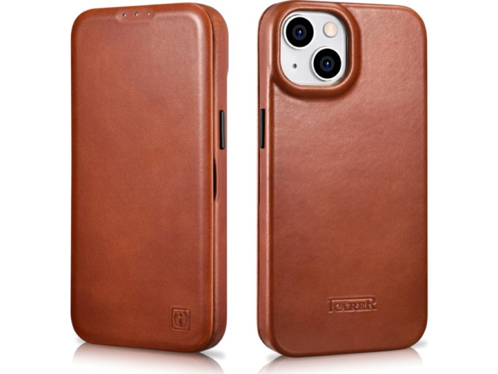 Knížkové pouzdro pro iPhone 14 - iCarer, Curved Edge MagSafe Brown AKI14220705-BN