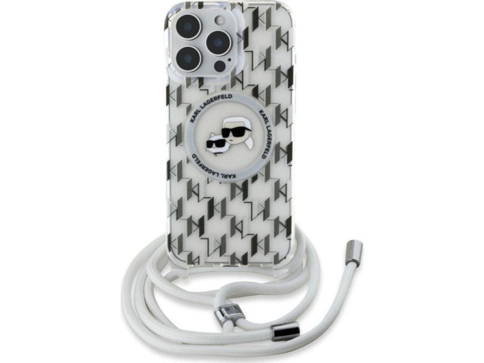 Ochranný kryt na iPhone 16 Pro MAX - Karl Lagerfeld, IML Monogram Crossbody K&CH Heads Magsafe Transparent KLHMP16XHCKCKLCT