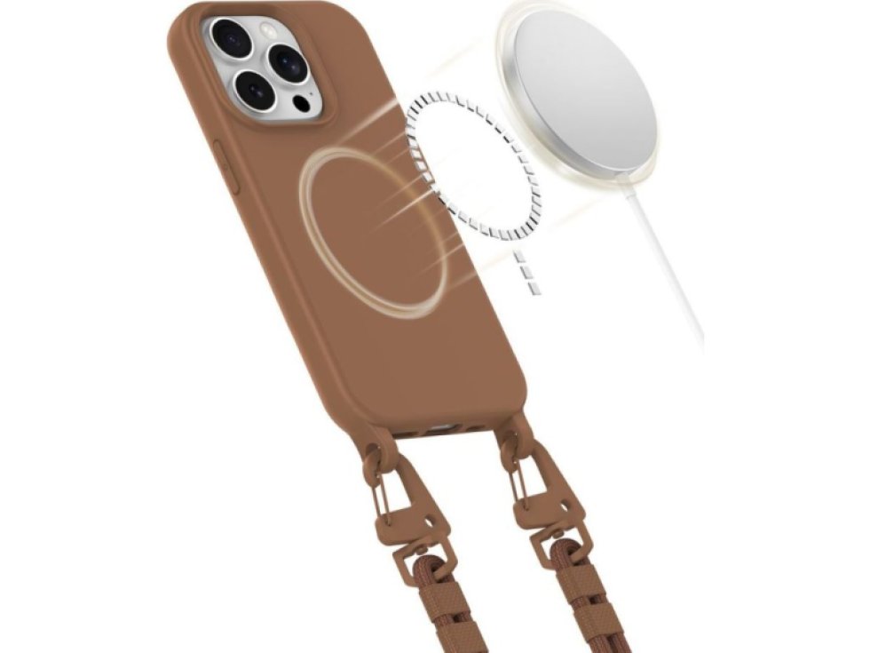 Kryt se šňůrkou na iPhone 14 Pro - Tech-Protect, Magnecklace MagSafe Chocolate Brown
