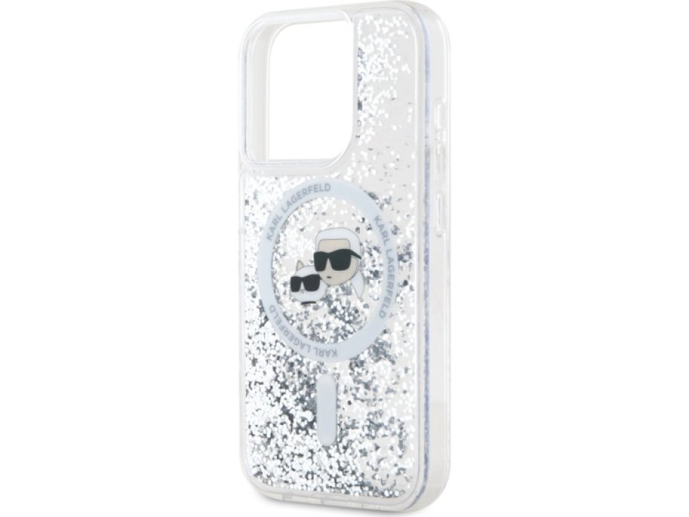 Ochranný kryt na iPhone 15 Pro MAX - Karl Lagerfeld, Liquid Glitter Karl and Choupette Heads MagSafe Transparent KLHMP15XLGKCSGH