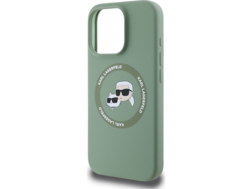 Ochranný kryt na iPhone 16 Pro - Karl Lagerfeld, Silicone K&CH Heads MagSafe Kaki KLHMP16LSKCHTCA