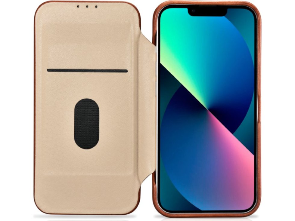 Knížkové pouzdro pro iPhone 14 - iCarer, Curved Edge MagSafe Brown AKI14220705-BN