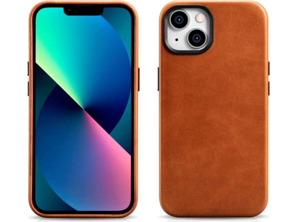 Kožený obal na iPhone 14 - iCarer, OilWax MagSafe Retro WMI14220701-RB