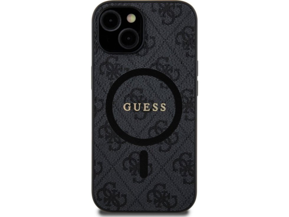 Ochranný kryt na iPhone 15 - Guess, 4G Colored Ring MagSafe Black GUHMP15SG4GFRK