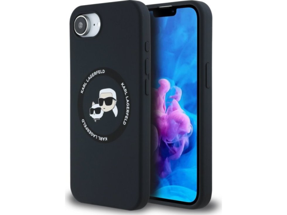 Ochranný kryt na iPhone 16e - Karl Lagerfeld, Silicone K&CH Heads MagSafe Black KLHMPSE4SKCHTCK