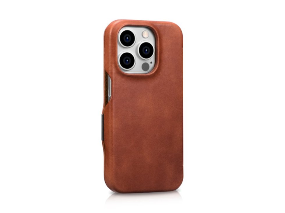Knížkové pouzdro na iPhone 15 Pro - iCarer, Oil Wax Real Leather MagSafe Brown WMI16250504-BN