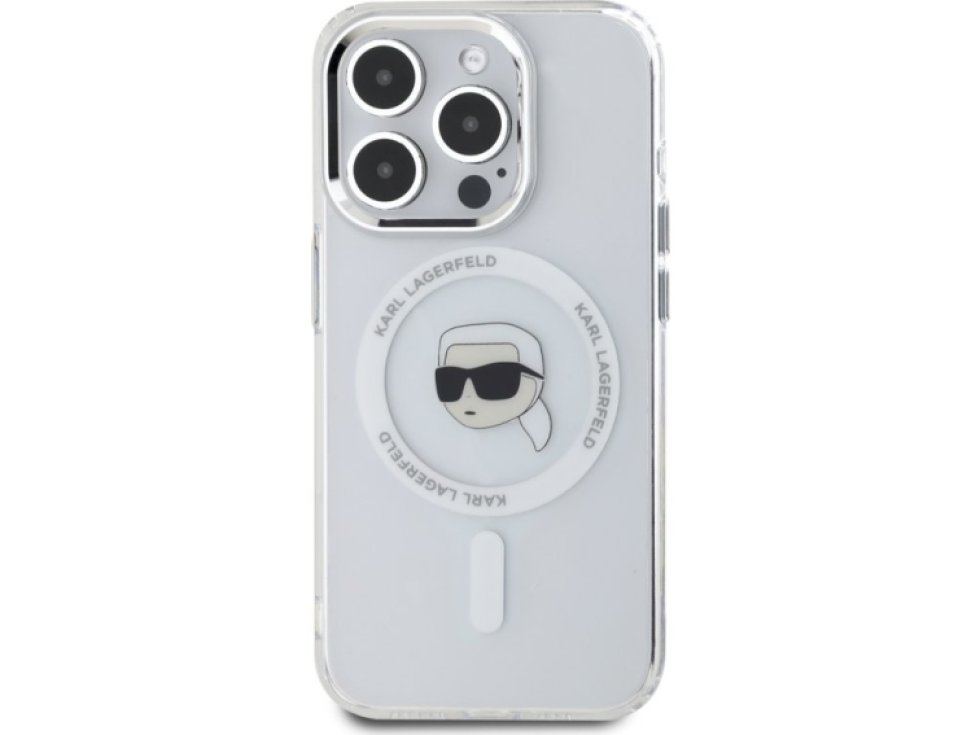 Ochranný kryt na iPhone 15 Pro - Karl Lagerfeld, IML Karl Head MagSafe Transparent KLHMP15LHLSKIH