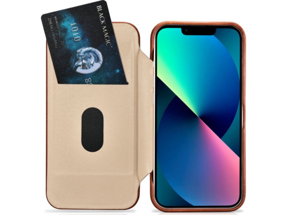 Knížkové pouzdro pro iPhone 14 - iCarer, Curved Edge MagSafe Brown AKI14220705-BN