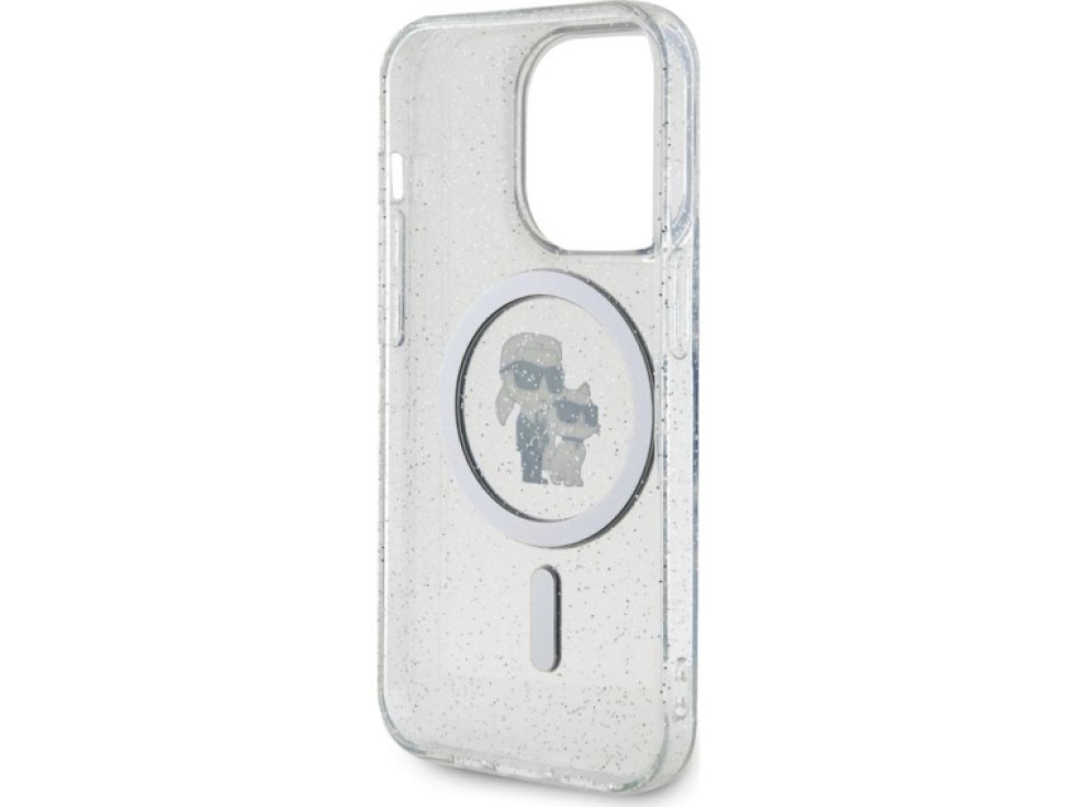 Ochranný kryt na iPhone 15 Pro - Karl Lagerfeld, IML Glitter Karl and Choupette MagSafe Transparent KLHMP15LHGKCNOT