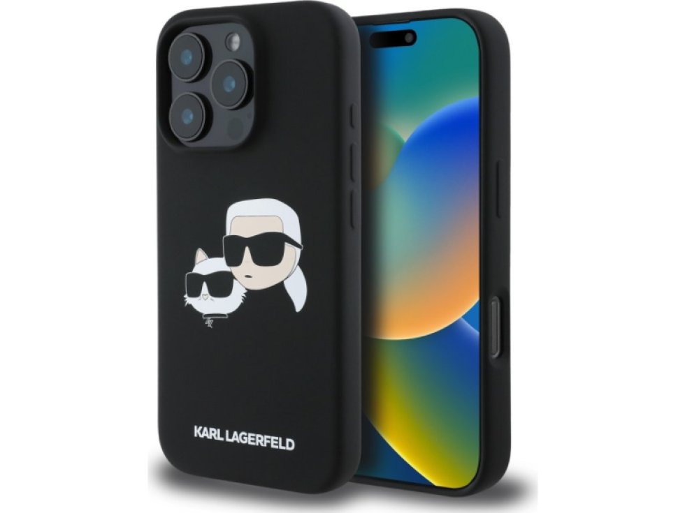 Ochranný kryt na iPhone 16 Pro MAX - Karl Lagerfeld, Silicone Double Heads MagSafe Black KLHMP16XSKCHPPLK