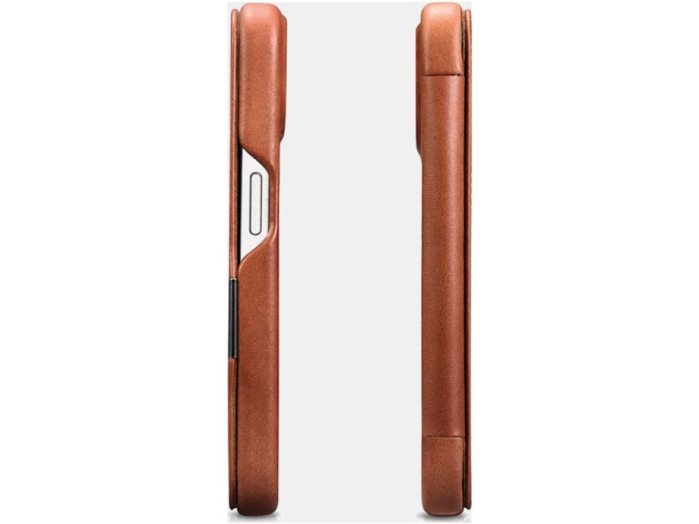Knížkové pouzdro na iPhone 15 Pro - iCarer, Oil Wax Real Leather MagSafe Brown WMI15230614